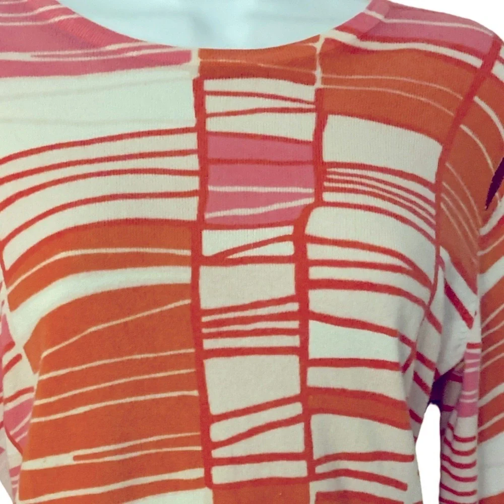 J McLaughlin Knit Cotton Top - M orange , pink ,cream , cotton modal spandex